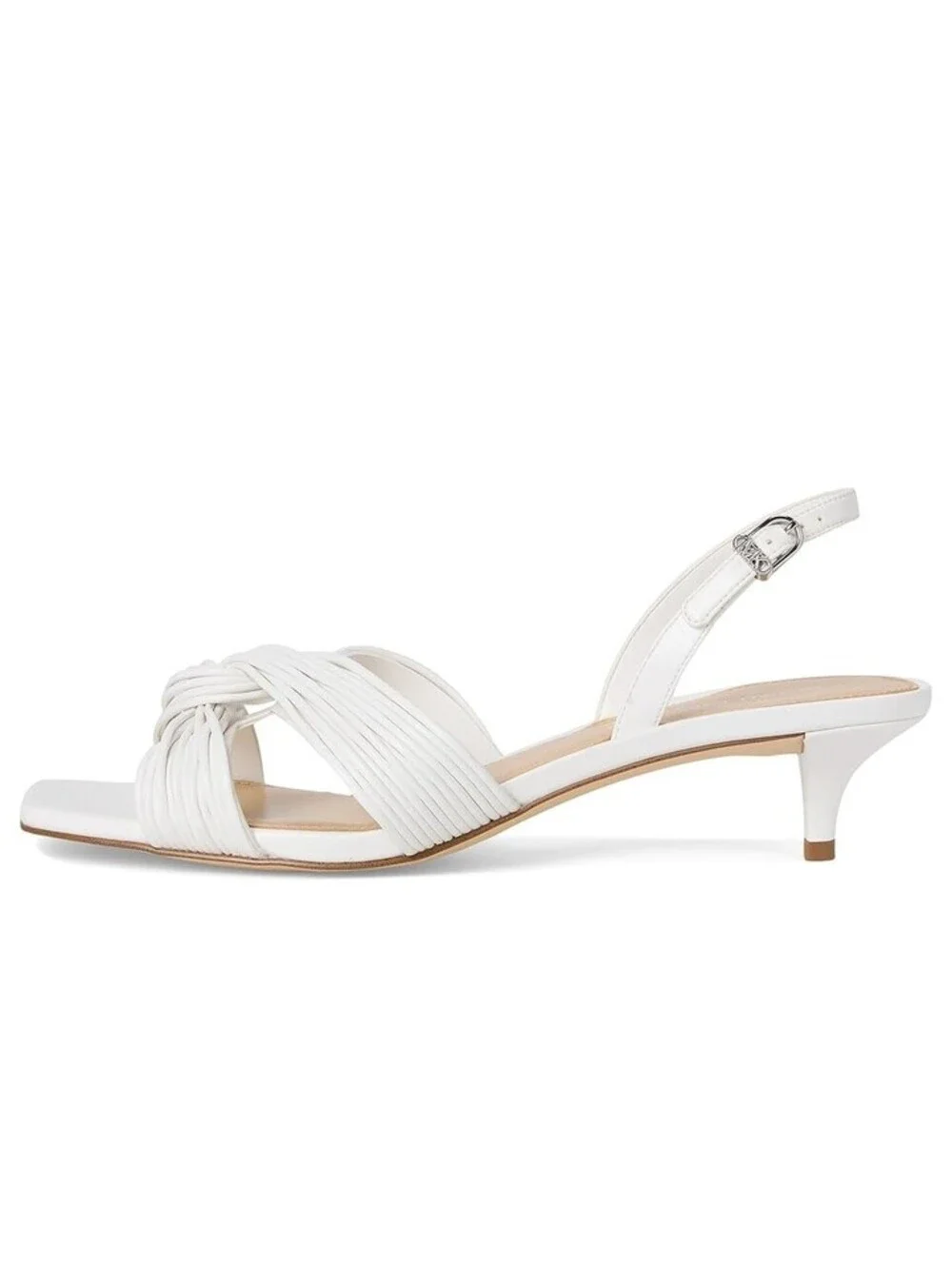 Michael Kors Womens Alessia Kitten-Heel Sandal Shoes Optic White Smooth 6.5M